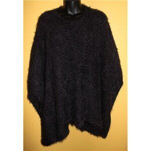DKNYC XS S Black Fuzzy Super Soft Sweater Poncho Pull Over Shawl